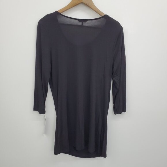 Daisy Fuentes NWT Womens L Black Draped 3/4 Sleeve Rayon Tunic Top Evening - Picture 4 of 16